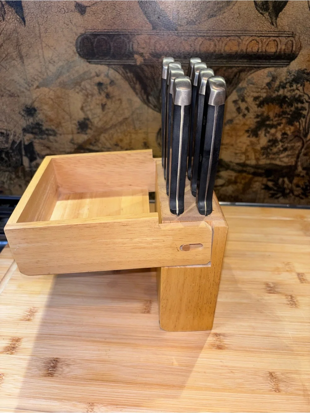 Cuisinart Black Handle Steak Knife Set in Wooden Block